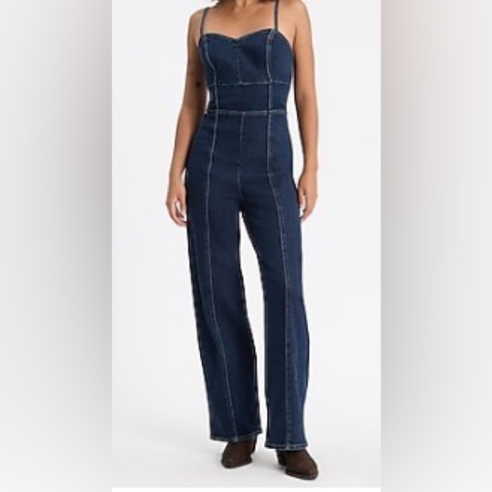 Express Dark Blue Denim Jumpsuit w/ Cut Out Back